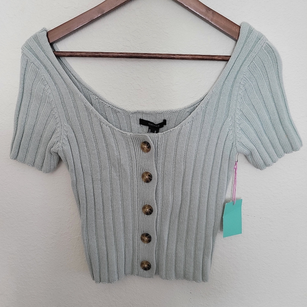 Ribbed Crop Button-Up Top NWT